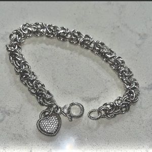 JUDITH RIPKA STERLING SILVER 925 VERONA BYZANTINE CLEAR CZ HEART CHARM BRACELET